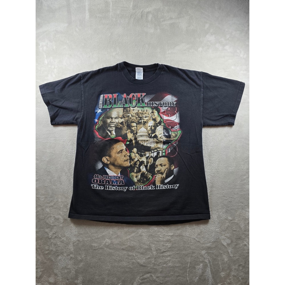 Black History T-Shirt Mens XL Black 365 Rap Tee Obama MLK Graphic USA Knit Delta